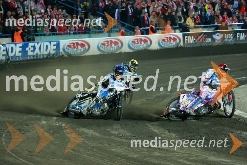 Emil Sayfutdinov (Rusija), Jaroslaw Hampel (Poljska) in Jason Crump (Avstralija)Speedway, SGP 2010, VN Evrope, dirka