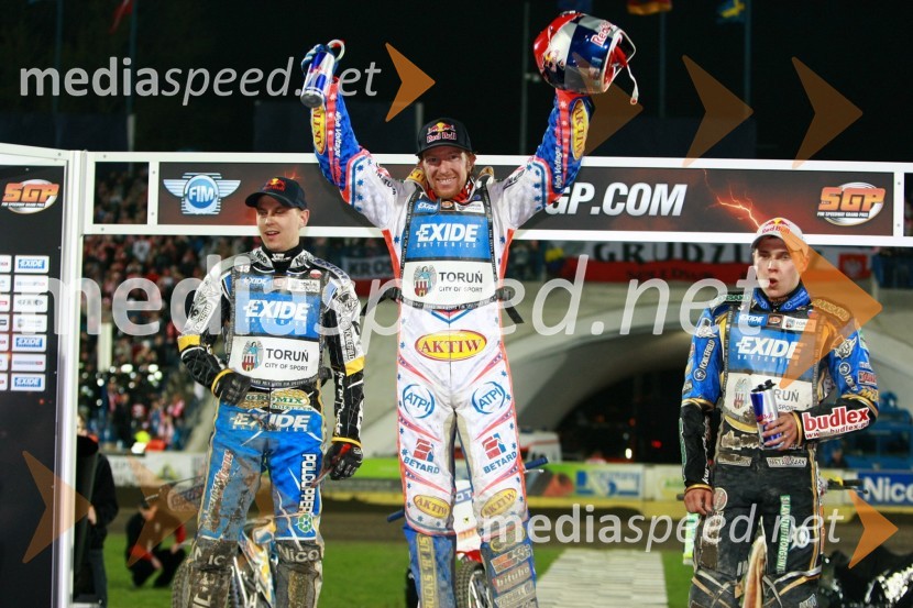 Jaroslaw Hampel (Poljska), Jason Crump (Avstralija) in Emil Sayfutdinov (Rusija)Speedway, SGP 2010, VN Evrope, dirka