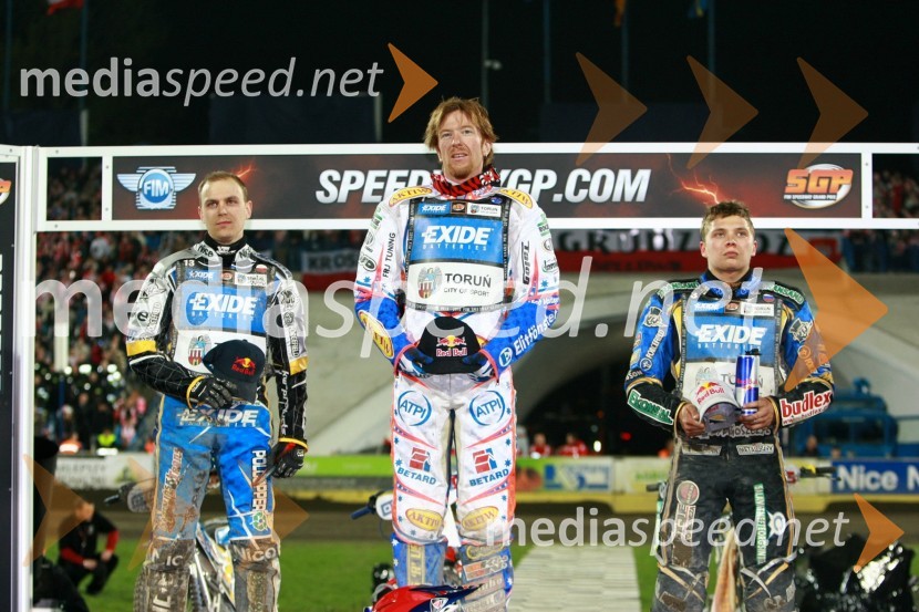 Jaroslaw Hampel (Poljska), Jason Crump (Avstralija) in Emil Sayfutdinov (Rusija)Speedway, SGP 2010, VN Evrope, dirka