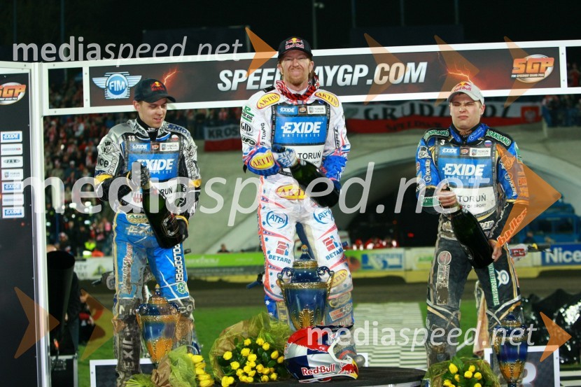 Jaroslaw Hampel (Poljska), Jason Crump (Avstralija) in Emil Sayfutdinov (Rusija)Speedway, SGP 2010, VN Evrope, dirka