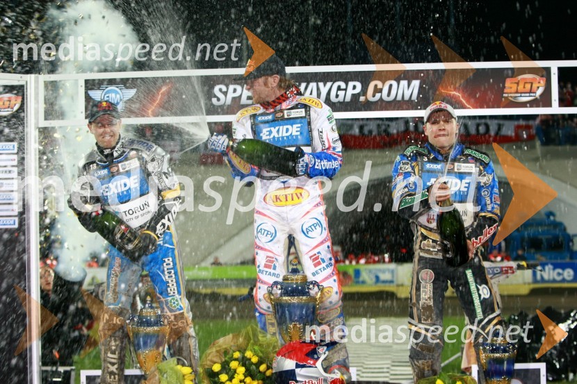 Jaroslaw Hampel (Poljska), Jason Crump (Avstralija) in Emil Sayfutdinov (Rusija)Speedway, SGP 2010, VN Evrope, dirka