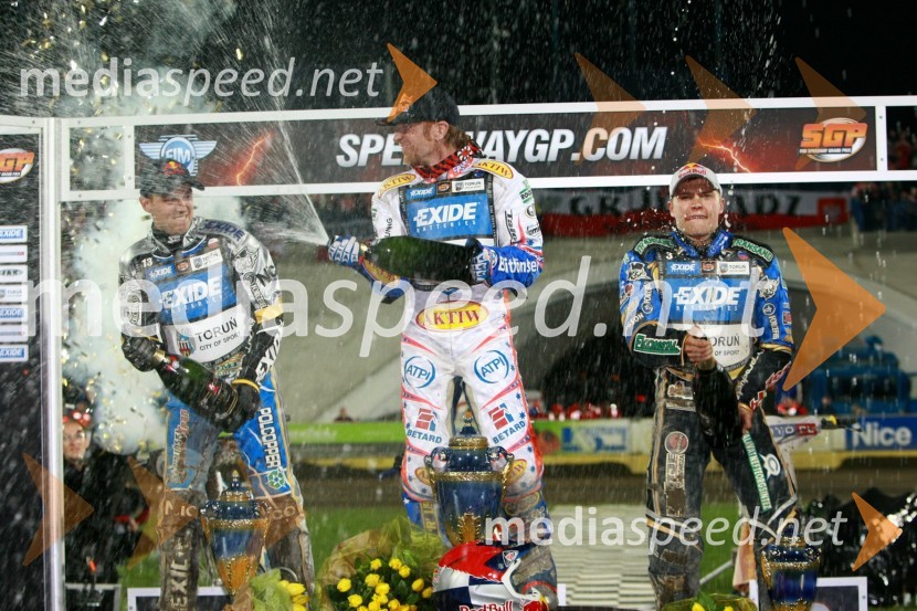 Jaroslaw Hampel (Poljska), Jason Crump (Avstralija) in Emil Sayfutdinov (Rusija)Speedway, SGP 2010, VN Evrope, dirka