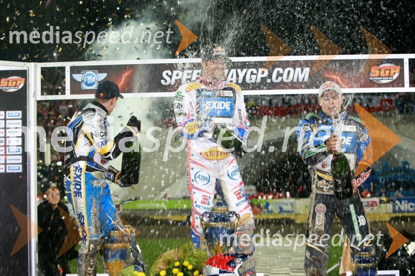 Jaroslaw Hampel (Poljska), Jason Crump (Avstralija) in Emil Sayfutdinov (Rusija)Speedway, SGP 2010, VN Evrope, dirka