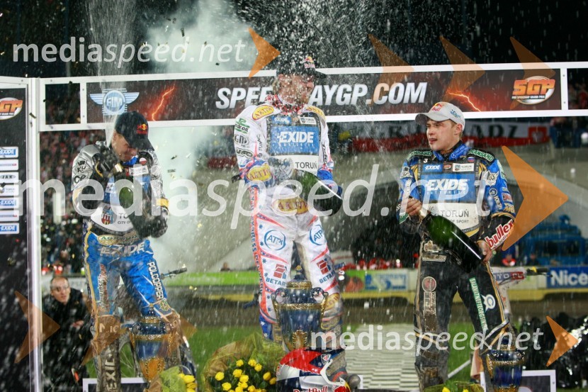 Jaroslaw Hampel (Poljska), Jason Crump (Avstralija) in Emil Sayfutdinov (Rusija)Speedway, SGP 2010, VN Evrope, dirka