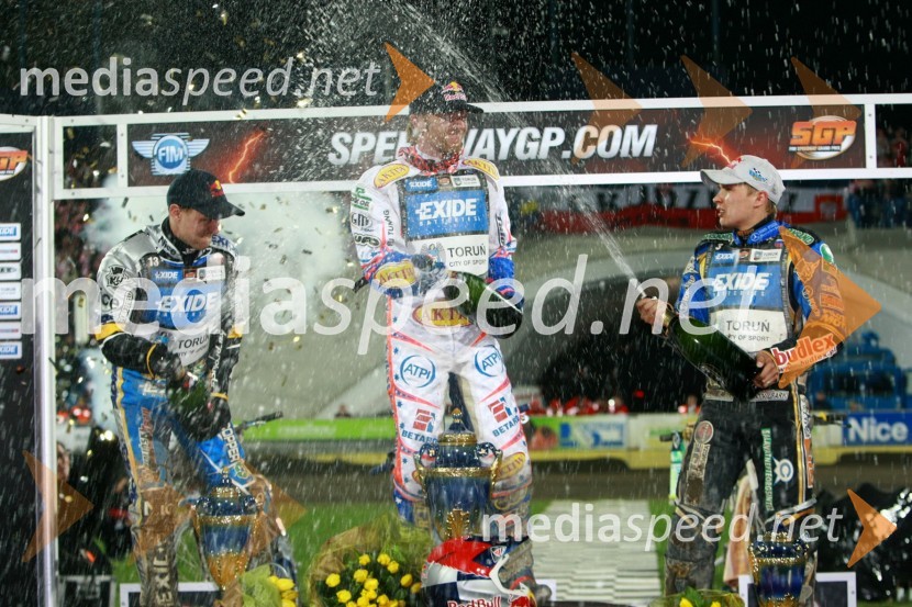 Jaroslaw Hampel (Poljska), Jason Crump (Avstralija) in Emil Sayfutdinov (Rusija)Speedway, SGP 2010, VN Evrope, dirka