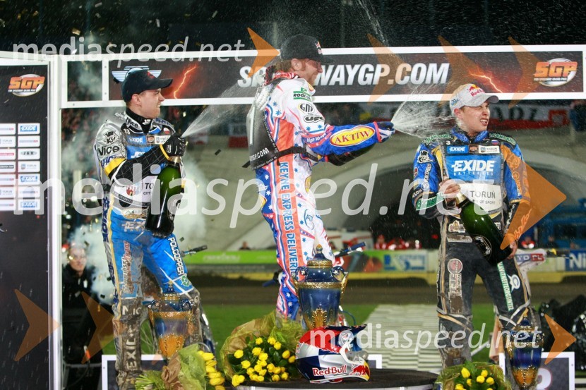 Jaroslaw Hampel (Poljska), Jason Crump (Avstralija) in Emil Sayfutdinov (Rusija)Speedway, SGP 2010, VN Evrope, dirka