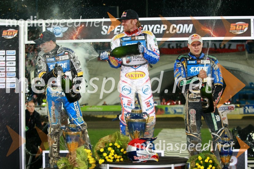 Jaroslaw Hampel (Poljska), Jason Crump (Avstralija) in Emil Sayfutdinov (Rusija)Speedway, SGP 2010, VN Evrope, dirka