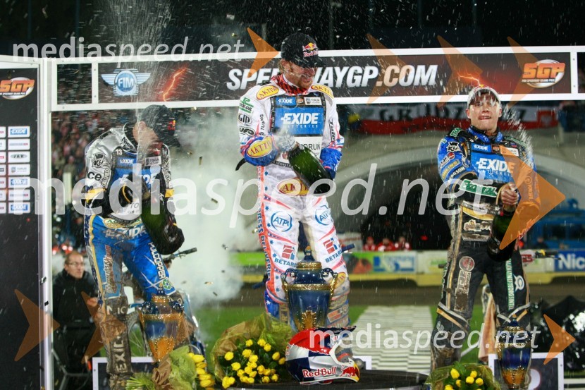 Jaroslaw Hampel (Poljska), Jason Crump (Avstralija) in Emil Sayfutdinov (Rusija)Speedway, SGP 2010, VN Evrope, dirka