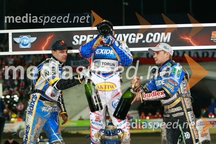 Jaroslaw Hampel (Poljska), Jason Crump (Avstralija) in Emil Sayfutdinov (Rusija)Speedway, SGP 2010, VN Evrope, dirka