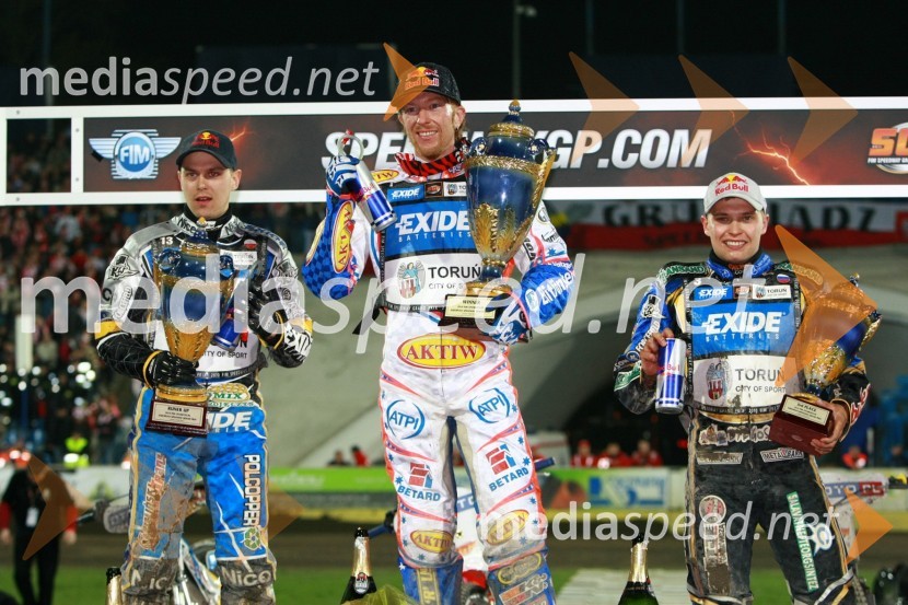 Jaroslaw Hampel (Poljska), Jason Crump (Avstralija) in Emil Sayfutdinov (Rusija)Speedway, SGP 2010, VN Evrope, dirka