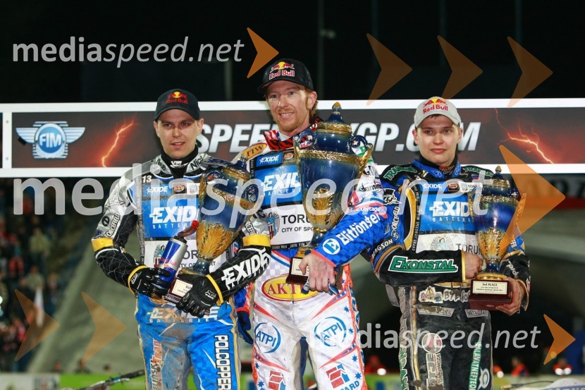 Jaroslaw Hampel (Poljska), Jason Crump (Avstralija) in Emil Sayfutdinov (Rusija)Speedway, SGP 2010, VN Evrope, dirka