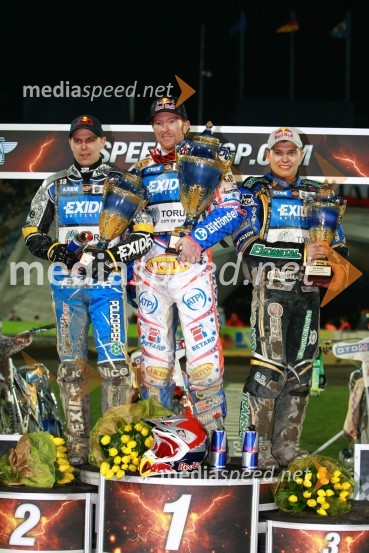 Jaroslaw Hampel (Poljska), Jason Crump (Avstralija) in Emil Sayfutdinov (Rusija)Speedway, SGP 2010, VN Evrope, dirka