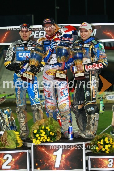 Jaroslaw Hampel (Poljska), Jason Crump (Avstralija) in Emil Sayfutdinov (Rusija)Speedway, SGP 2010, VN Evrope, dirka