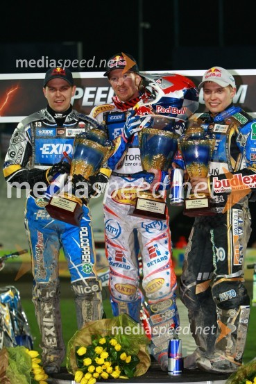 Jaroslaw Hampel (Poljska), Jason Crump (Avstralija) in Emil Sayfutdinov (Rusija)Speedway, SGP 2010, VN Evrope, dirka