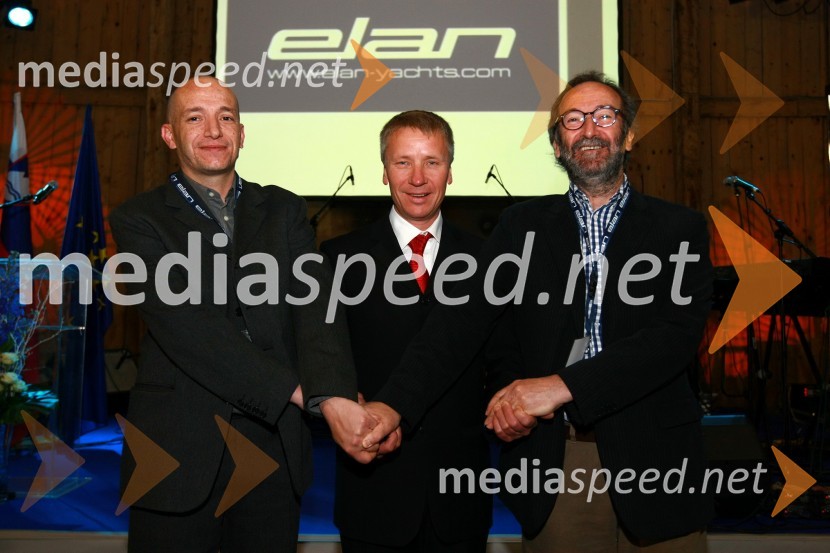 Igor Zupan, vodja razvoja in tehnologije v Elan Marine, dr. Robert Ferko, predsednik uprave podjetja Elan d.o.o. in Rob Humphreys, oblikovalec Elanovih plovilEkskluzivna predstavitev jadrnic Elan 350 R - Evolution in Elan impression 444 Evolution