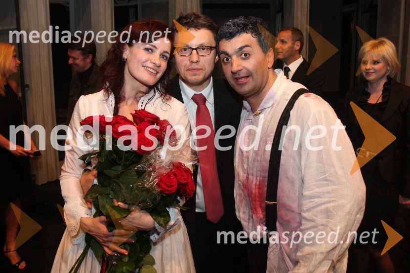 Elena Kononova, operna pevka, Janko Kastelic, dirigent ter umetniški vodja Opere in baleta SNG Maribor in Mamuka Lomidze, operni pevecTosca, premiera opere v SNG Maribor