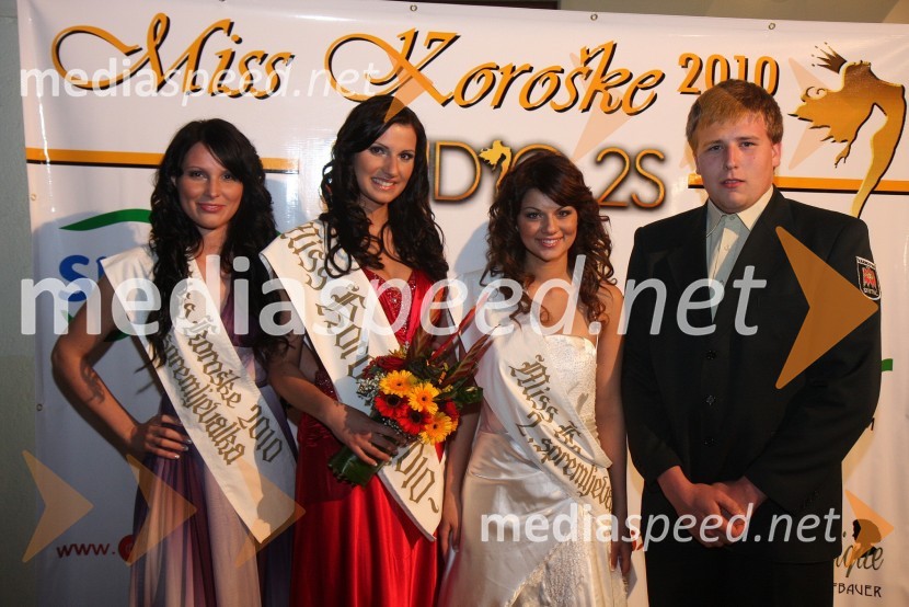 Sandra Adam, prva spremljevalka Miss Koroške 2010, Sandra Skutnik, Miss Koroške 2010, Tanja Volič, druga spremljevalka Miss Koroške 2010 in ...Miss Koroške 2010 je postala Sandra Skutnik