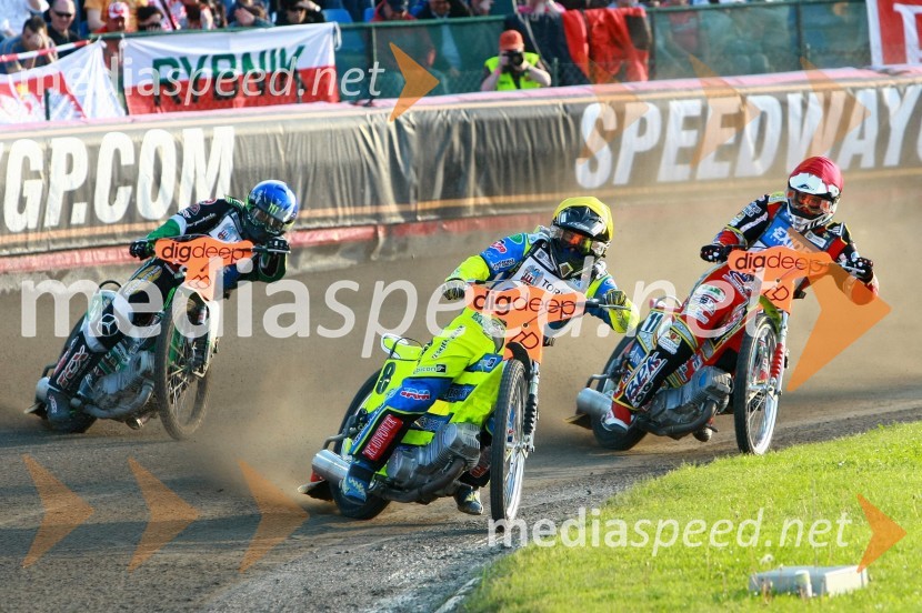 Greg Hancock (ZDA), Kenneth Bjerre (Danska) in Magnus Zetterstrom (Švedska)Speedway, SGP 2010, VN Češke 2010