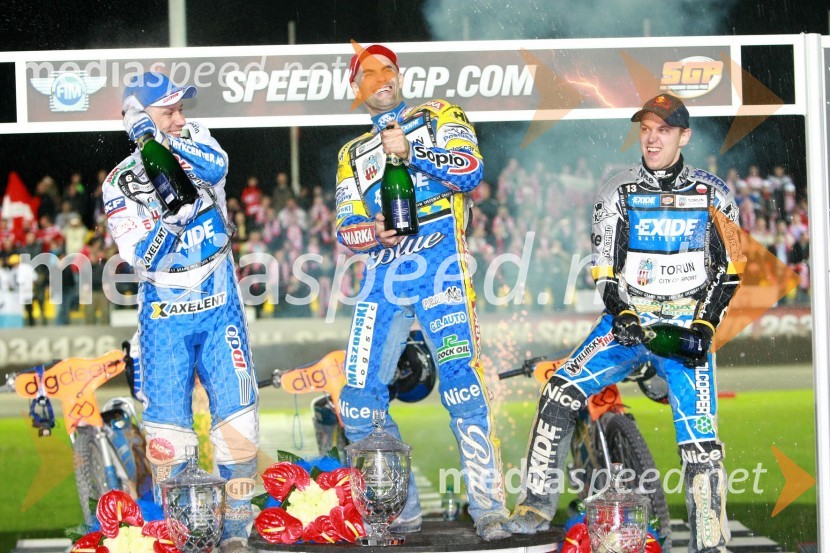 Nicki Pedersen (Danska), Tomasz Gollob (Poljska) in Jaroslaw Hampel (Poljska)Speedway, SGP 2010, VN Češke 2010