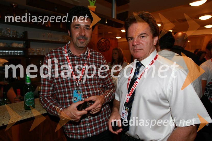 Franci Kek, novinar in politik ter Mišo Hölbl, direktor in lastnik radia City15. obletnica Radia City, koncert