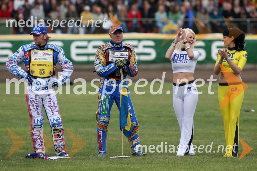Jason Crump (Avstralija), Tony Rickardosson (Švedska) in štartni dekliciSPEEDWAY GRAND PRIX, VN Švedske 2006, dirka