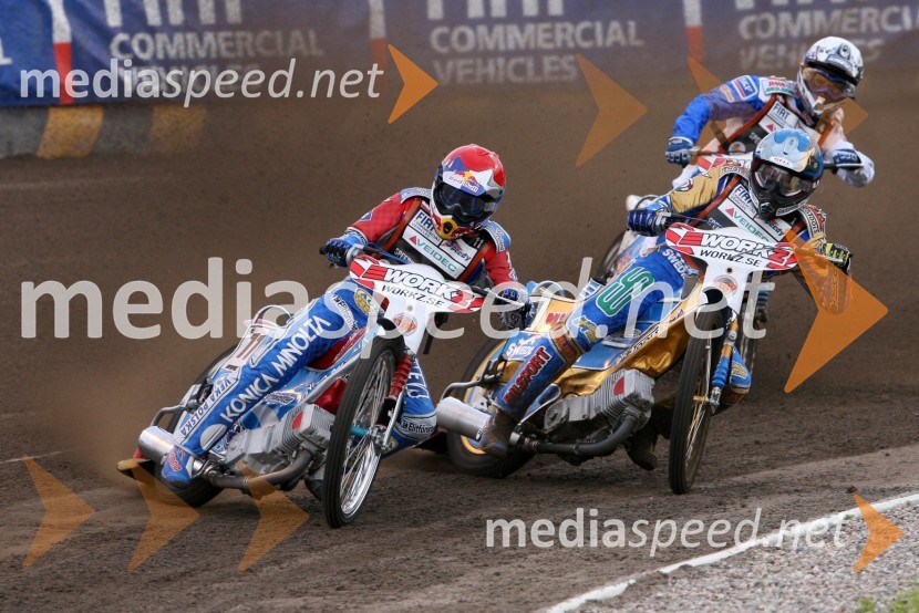 Jaroslaw Hampel (Poljska), Tony Rickardsson (Švedska) in Nicki Pedersen (Danska)SPEEDWAY GRAND PRIX, VN Švedske 2006, dirka