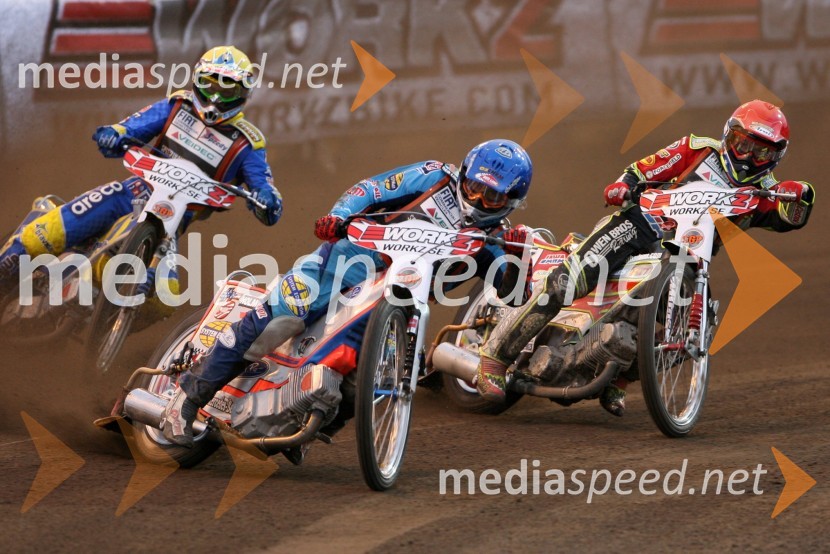 Andreas Jonsson (Švedska), Greg Hancock (ZDA) in Leigh Adams(Avstralija)SPEEDWAY GRAND PRIX, VN Švedske 2006, dirka