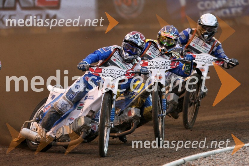 Nicki Pedersen (Danska), Andreas Jonsson (Švedska) in Fredrik Lindgren (Švedska)SPEEDWAY GRAND PRIX, VN Švedske 2006, dirka