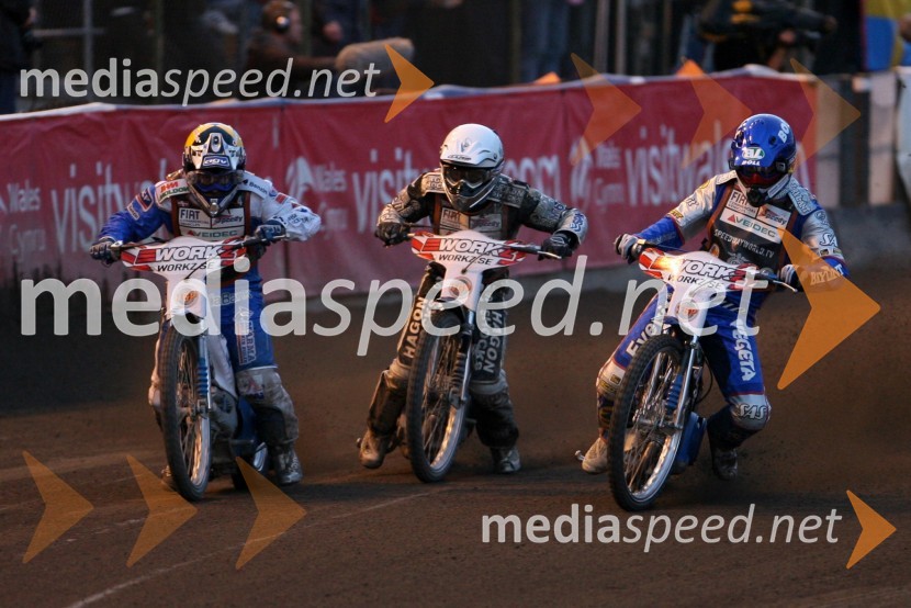 Nicki Pedersen (Danska), Lee Richardson (VBR) in Tomasz Gollob (Poljska)SPEEDWAY GRAND PRIX, VN Švedske 2006, dirka