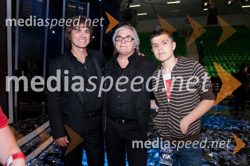 Brane Kastelic, član žirije, Lado Leskovar, pevec in sin MatijaSlovenija ima talent, finale - Lina Kuduzovič je velika zmagovalka