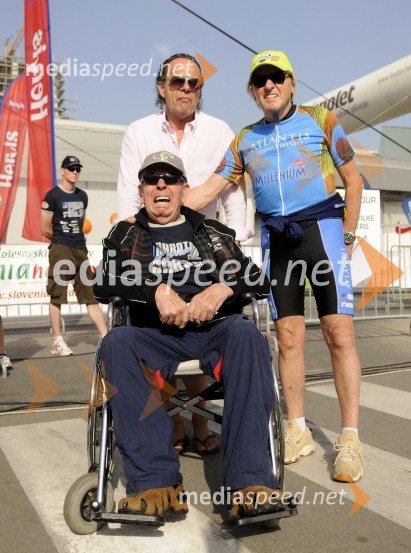 Zvone Zanoškar, legenda Maratona Franja, njegov sin Matjaž Zanoškar, nekdanji kolesarski trener in Tone Fornezi Tof, novinarMaraton Franja 2010