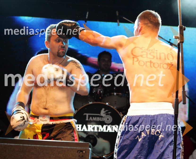 Dejan Vedlin, moderator Radia City ter član ekipe Reporter Milan in Dejan Zavec, boksarRadio City koncert