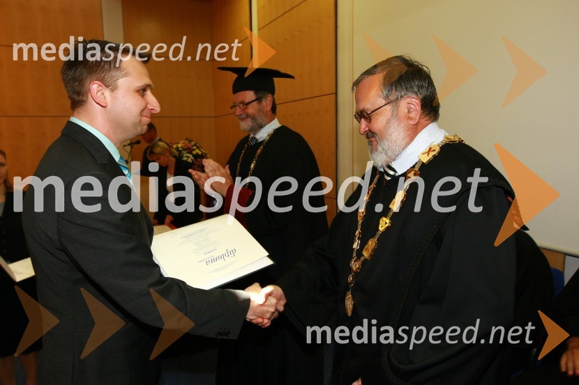 Dr. Jurij Rakun, Fakulteta za elektrotehniko, računalništvo in informatiko Univerze v Mariboru, prof. dr. Ivan Rozman, rektor Univerze v Mariboru in prof. dr. Igor Tičar, dekan Fakultete za elektrotehniko, računalništvo in informatiko (FERI) Univerze v MariboruUniverza v Mariboru: Promocija doktorjev znanosti, junij 2010