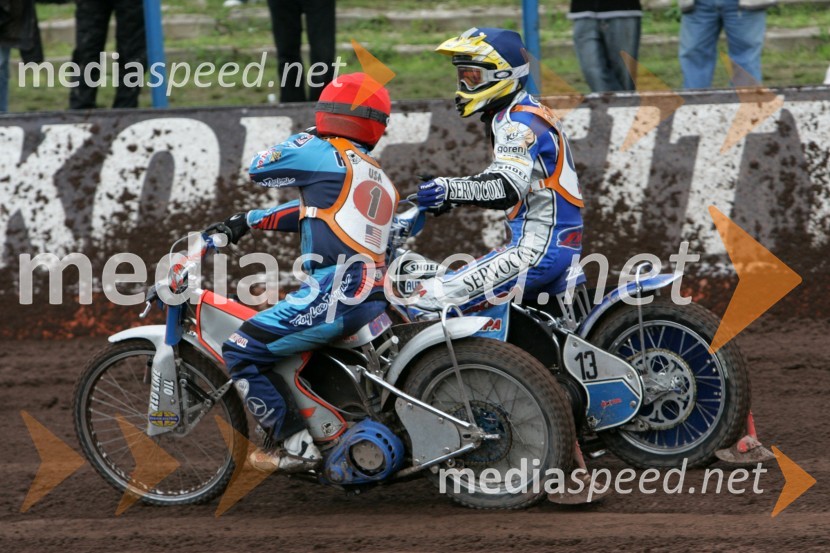 Greg Hancock (ZDA) in Matej Žagar (Slovenija)SPEEDWAY, svetovno prvenstvo ekip Miškolc, Madžarska