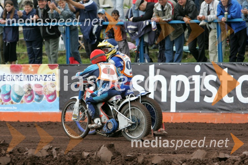 Greg Hancock (ZDA) in Matej Žagar (Slovenija)SPEEDWAY, svetovno prvenstvo ekip Miškolc, Madžarska