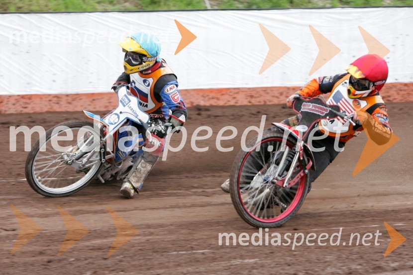 Izak Šantej (Slovenija) in Ronnie Correy (ZDA)SPEEDWAY, svetovno prvenstvo ekip Miškolc, Madžarska