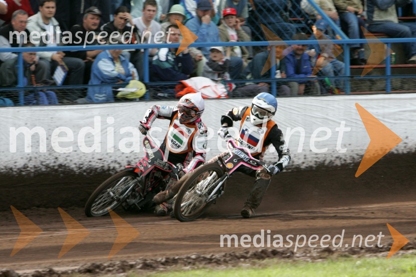 Laszlo Szatmari (Madžarska) in Jernej Kolenko (Slovenija)SPEEDWAY, svetovno prvenstvo ekip Miškolc, Madžarska