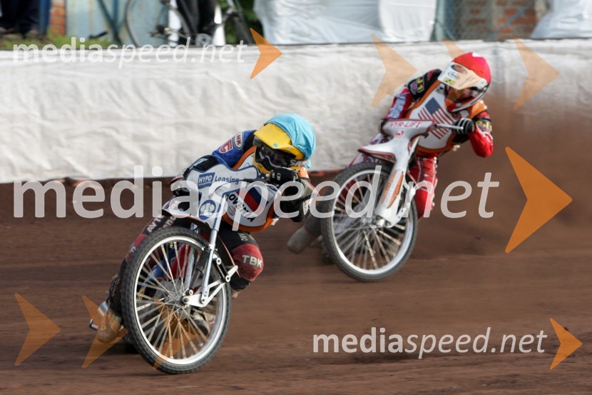 Izak Šantej (Slovenija) in Billy Hamill (ZDA)SPEEDWAY, svetovno prvenstvo ekip Miškolc, Madžarska