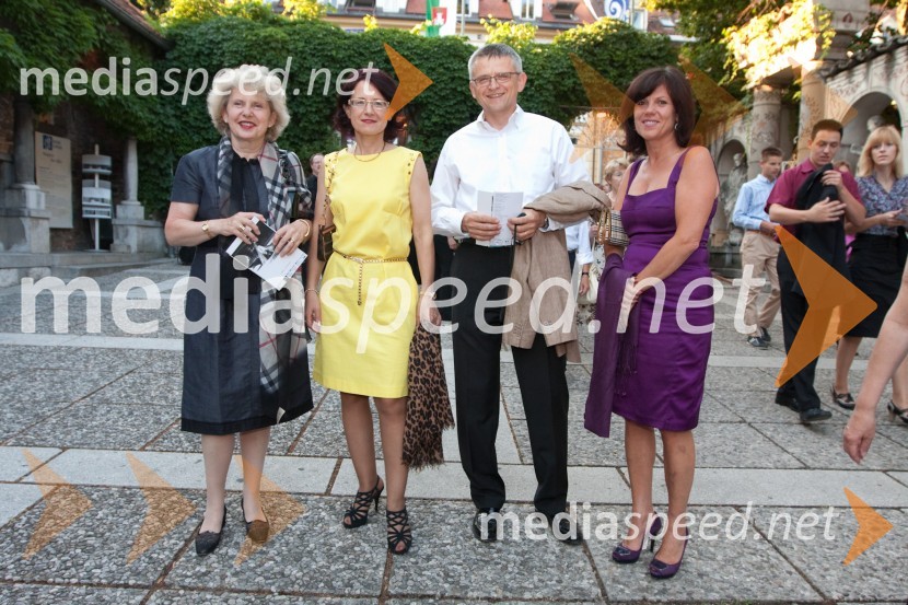 Jasmin Petan Malahovsky, hčerka Žarka Petana in predsednica Društva slovensko-škotskega prijateljstva, dr. Verica Trstenjak, generalna pravobranilka Sodišča Evropskih skupnosti, Marko Jagodič in soproga NatašaMahler v Ljubljani, otvoritev Festivala Ljubljana 2010