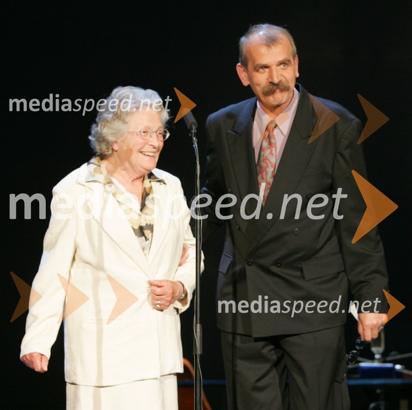 Milica Katalinič, prva profesionalna napovedovalka radia Maribor  in Zmago Ajhmajer, novinar radia MariborRadio Maribor 60 let, SNG Maribor