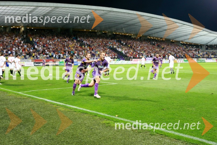 Veselje nogometašev NK Maribor ob zmagiNK Maribor - Videoton, 3. krog kvalifikacij za Ligo Europa