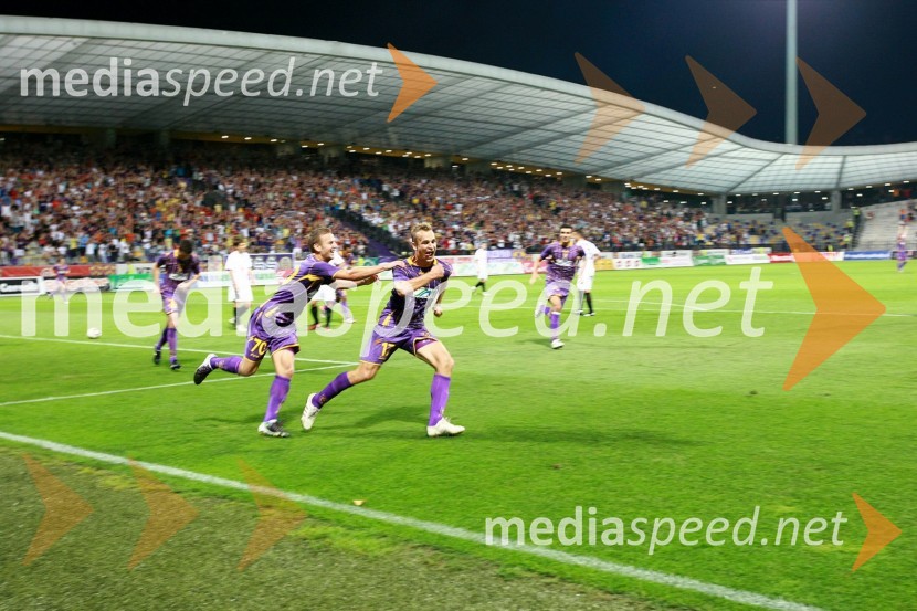 Veselje nogometašev NK Maribor ob zmagiNK Maribor - Videoton, 3. krog kvalifikacij za Ligo Europa