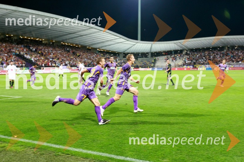 Veselje nogometašev NK Maribor ob zmagiNK Maribor - Videoton, 3. krog kvalifikacij za Ligo Europa