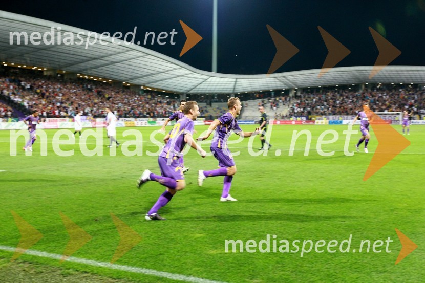 Veselje nogometašev NK Maribor ob zmagiNK Maribor - Videoton, 3. krog kvalifikacij za Ligo Europa