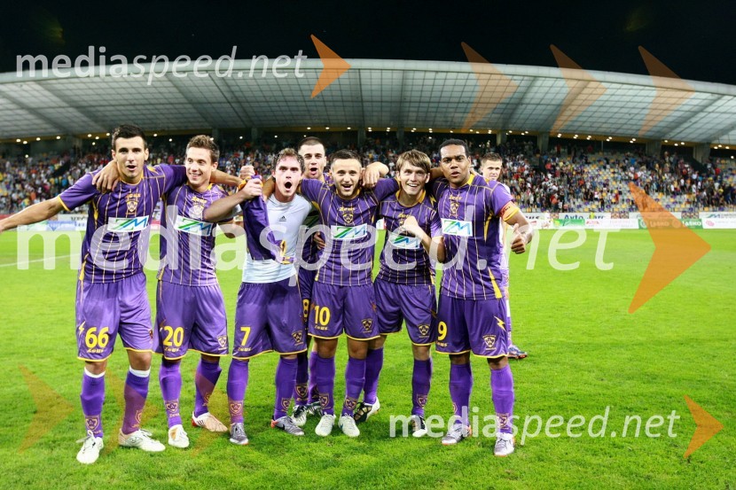 Veselje nogometašev NK Maribor ob zmagiNK Maribor - Videoton, 3. krog kvalifikacij za Ligo Europa