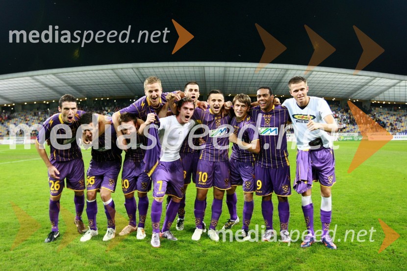 Veselje nogometašev NK Maribor ob zmagiNK Maribor - Videoton, 3. krog kvalifikacij za Ligo Europa