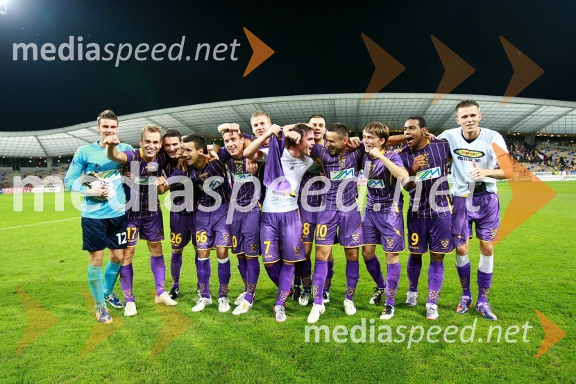 Veselje nogometašev NK Maribor ob zmagiNK Maribor - Videoton, 3. krog kvalifikacij za Ligo Europa