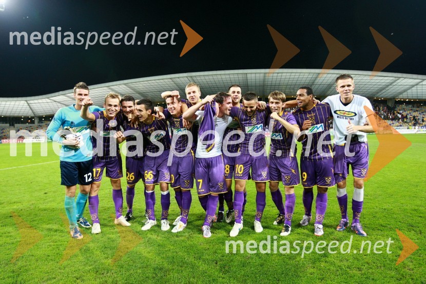 Veselje nogometašev NK Maribor ob zmagiNK Maribor - Videoton, 3. krog kvalifikacij za Ligo Europa