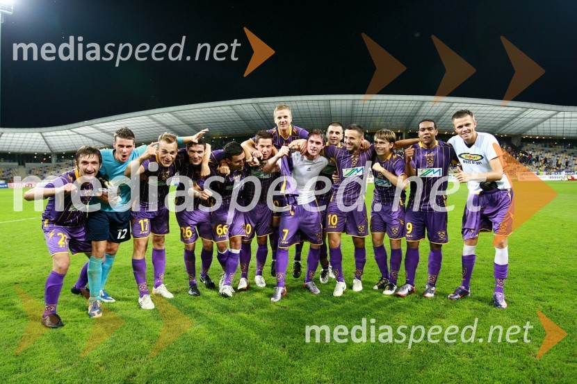 Veselje nogometašev NK Maribor ob zmagiNK Maribor - Videoton, 3. krog kvalifikacij za Ligo Europa