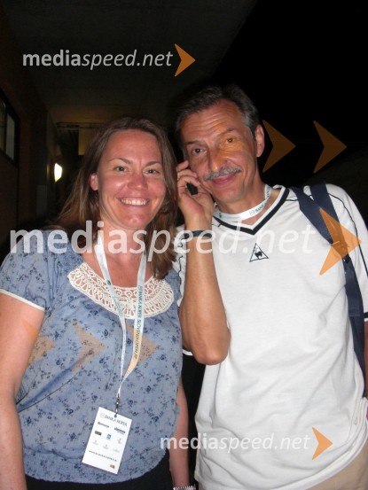 Tina Križan, nekdanja tenisačica in Miha Žibrat, športni komentator TV SlovenijaSlovenia Open 2010, finale